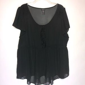 Torrid High Low Sheer Chiffon Pleated Black Top 2X